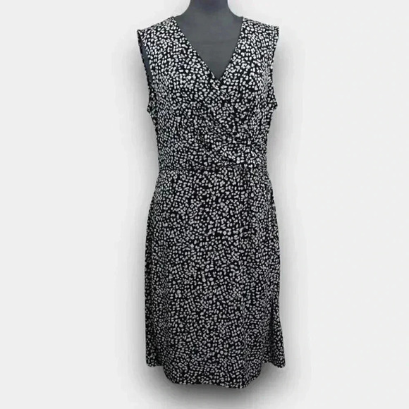 JOE FRESH v-neck wrap midi dress black‎ white blue Large sleeveless - Picture 1 of 8